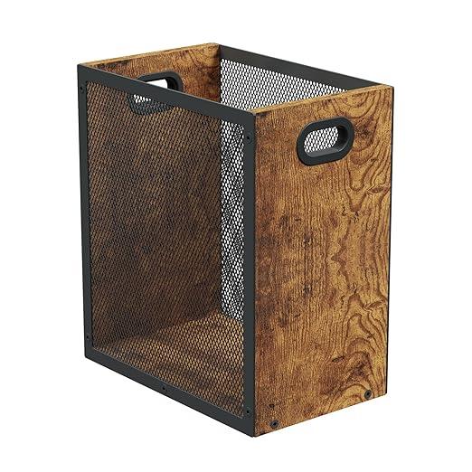 Small Trash Can, Retro Garbage Can With Handle, Iron and Wood Combination Office Trash Can, Industrial Style Design Wastebasket Bin for Bathroom, Laundry Room, Kitchen, Office, Dorm(2.2 Gallon)