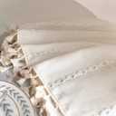 Deeprove White Boho Curtains 84 Inches Long for Bedroom Living Room, Cream Chic Linen Cotton Embroidered Semi Blackout Bohemian Farmhouse Window Treatment Drape Vintage Tassels, 1 Panel W52 x L84