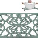 Sumnacon Cast Iron Trivet Heat Resistant Iron Trivets for Hot Dish Pot Pan Plate Teapot, Rustic Cast Iron Trivets for Cooktop Kitchen Dining Table, Rectangle Metal Trivet with Rubber Feets, Green (10 x 6.1 Inch)