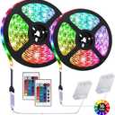 6.56 feet Battery Powered LED Strip Lights, DIY Indoor and Outdoor Decoration, Waterproof, 24 Keys Remote, 2 Pack