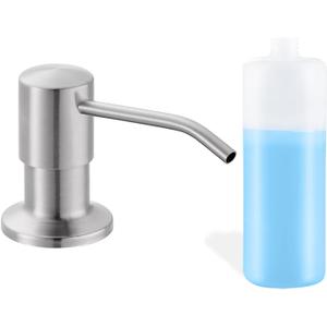 Built in Soap Dispenser for Kitchen Sink, Brushed Nickel Stainless Steel Countertop Pump Head (Plastic Built-in), Dish Soap Hand Lotion Dispenser with Refillable 17OZ Bottle