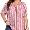 ForHailey Plus Size Blouses for Curvy Women Tops Summer Tunic Shirts V Neck Short Sleeve Tee Button Flowy Tshirts Red Floral 4X-Large (Red)