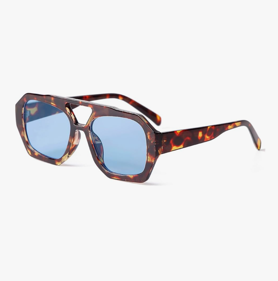 ADE WU Trendy Square Aviator Sunglasses for Women Thick Frame Double Bridge Geometric Sun Glasses