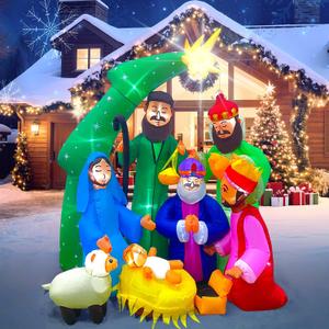 EAONE 7FT Christmas Inflatable Nativity Scene Outdoor Decorations, Christmas Blow Ups Yard Decorations Nativity Sets with 1.5 Meter String Lights for Garden Lawn Xmas Holiday Decor