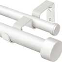 KAMANINA 1 Inch Double Curtain Rods 66 to 120 Inches (5.5-10 Feet), Heavy Duty Adjustable Double Curtain Rods for Windows, White Drapery Rods with End Caps