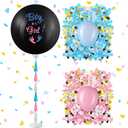 Syhood Jumbo Gender Reveal Balloon Pop Kit 36 Inch Boy or Girl Balloon with 10 Blue Pink Balloons Heart Shaped Confetti Tassels Balloon Stand Baby Shower Party Supplies Decorations(Black)
