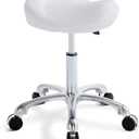 Saddle Stool Rolling Swivel Height Adjustable with Wheels. Saddle Chair Salon, Spa, Tattoo, Pedicure, Massage -Esthetician Chair(White)
