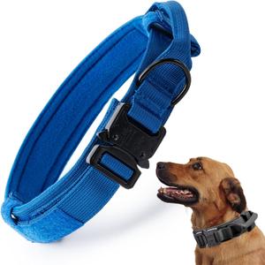 Tactical Dog Collar, Adjustable Military Training Nylon Dog Collar with Control Handle and Heavy Quick-Release Metal Buckle for Dogs, Dark Blue L (Large :Width 1.5",Neck 17-20.5")