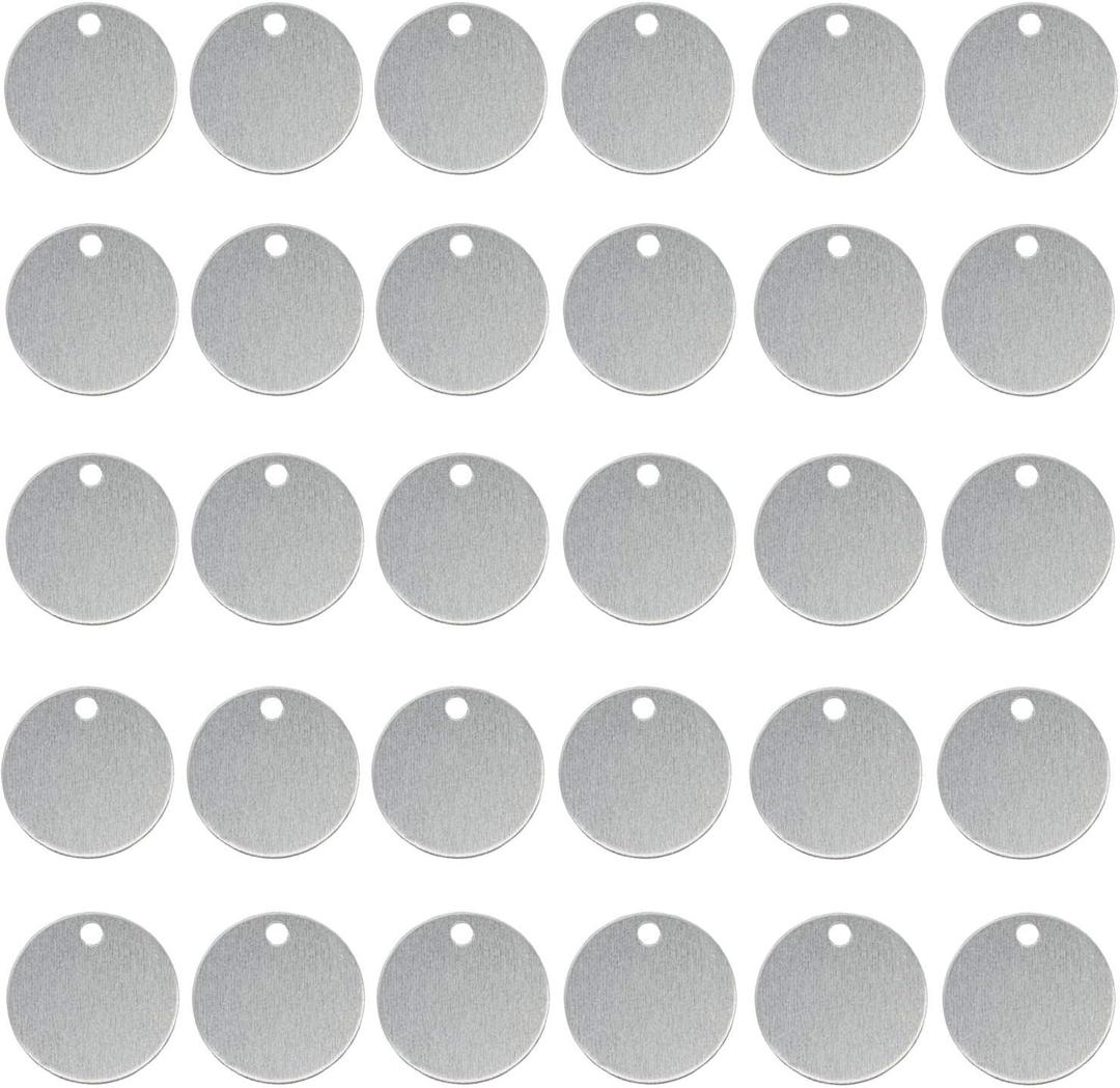 ABBECIAO Stamping Blanks, 1 Inch Smooth Round Aluminum Tags with Hole, 0.06 Inch Thick Blanks (100 Pack)