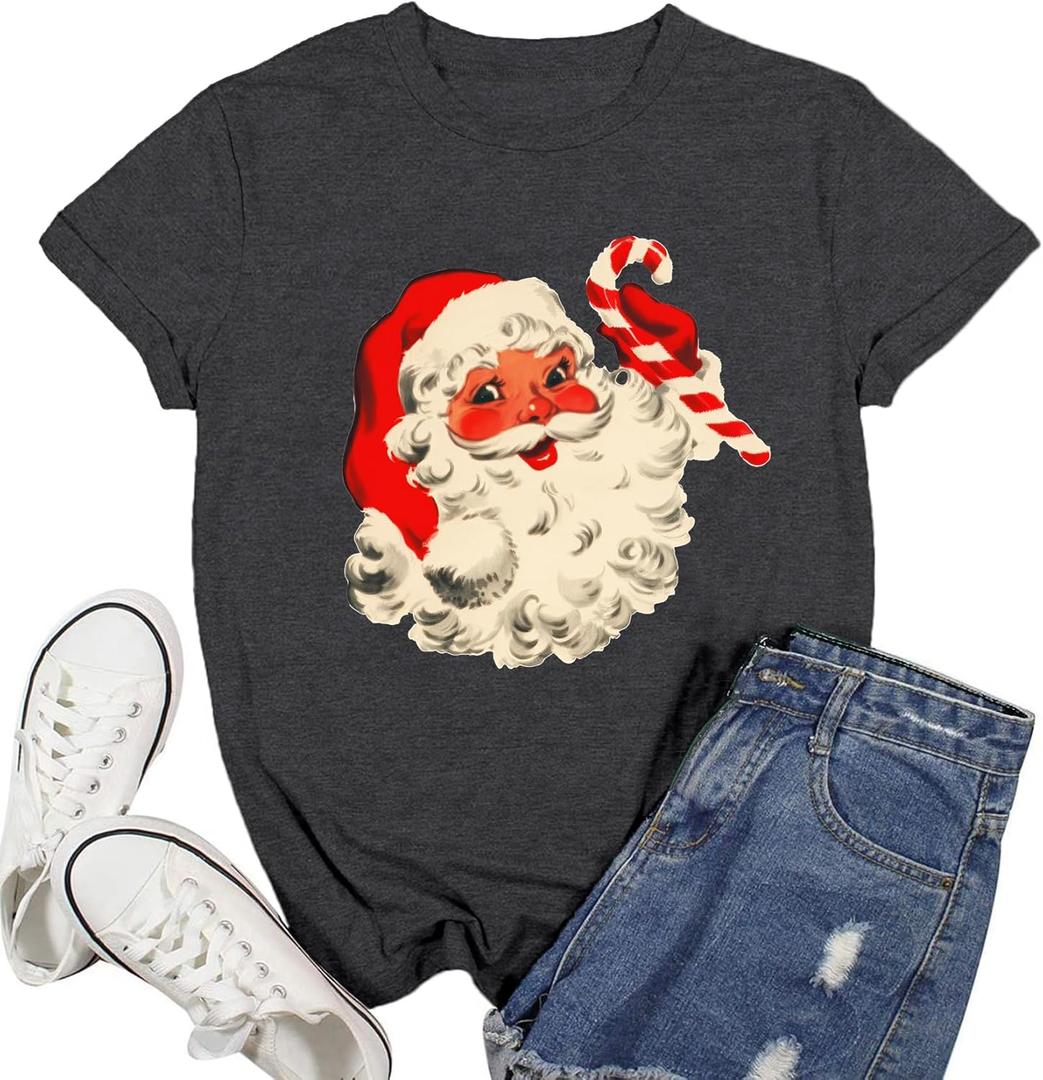 Christmas Shirts for Women Christmas Santa Snowflake T-Shirt Xmas Holiday Tops (XX-Large, Grey1)
