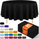10 Pack Premium Disposable Plastic Tablecloth 84" Round Table Cover for Birthdays Weddings Christmas Anniversary Buffet Table (Black)