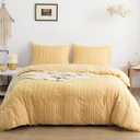 WARMDERN Yellow Boho Duvet Cover Set Queen Size, Striped Textured Duvet Cover Tufted Bedding Set, 3 Pcs Ultra Soft Washed Microfiber Duvet Cover with Zipper Closure (Queen, Yellow)