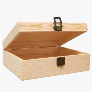 Wooden Box with Hinged Lid - 8x6x3 Inch Natural Gift Box for Craft DIY Jewelry Boxes - Small Reusable Storage for Home Decor Art Supplies