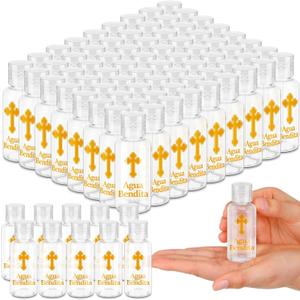 Bokon 50 Pcs Holy Water Bottles 1 oz Small Baptism Party Favor Agua Bendita Plastic Empty Containers with Golden Catholic Cross Bautismo Religious First Communion Gift for Guests Christian Church