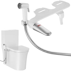 DEANIC 2-in-1 Bidet Attachment with Handheld Bath Bidet Sprayer, Ultra-Slim Adjustable Water Pressure Nozzle, Cold Water Non Electric Hand Sprayer for Toilet Seat (White)
