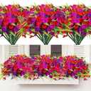 Artificial Flowers Outdoors 12 Bundles Artificial Petunias Fake Flowers UV Resistant Shrubs Plants with Fern for Indoor Outside Hanging Planters Home Garden Summer Decorations (Mixed)