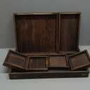 Yangbaga Rustic Wooden Serving Trays with Handle - Set of 7 Rectangular Platters for Entertaining, Breakfast, Coffee Table, Home Decor