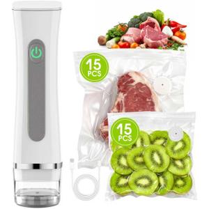 Handheld Vacuum Sealer for Food, Compact Portable Cordless Vacuum Sealer with 30 Reusable Bags, One-Touch Food Sealer for Kitchen, Freezer & Travel