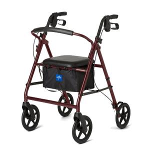Medline Mobility Dependable Steel Rollator Walker, Burgundy, 300 lb. Weight Capacity, 8 Wheels, Adjustable Handle, Padded Seat & Backrest, Rolling Walker for Seniors and Mobility Impaired