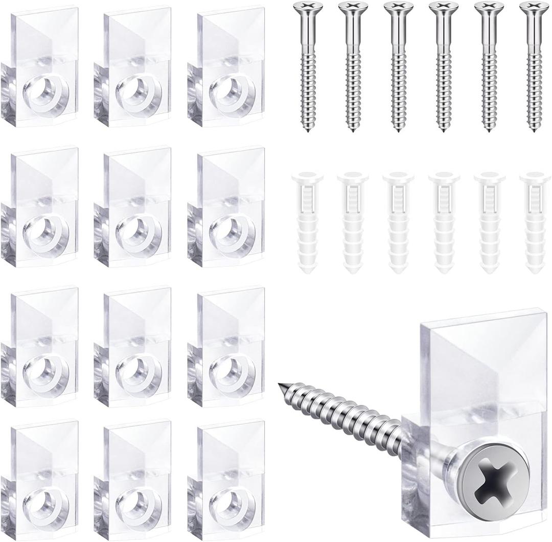 BAGTeck 22 Sets of Mirror Holder Clips Kit, Crystal Clear Plastic Mirror Clip, Mirror Holder Clips Glass Retainer Clips Kit, Mirror Hanging Kit with Screws and Fixed Mirror Box Door (Classic Style)