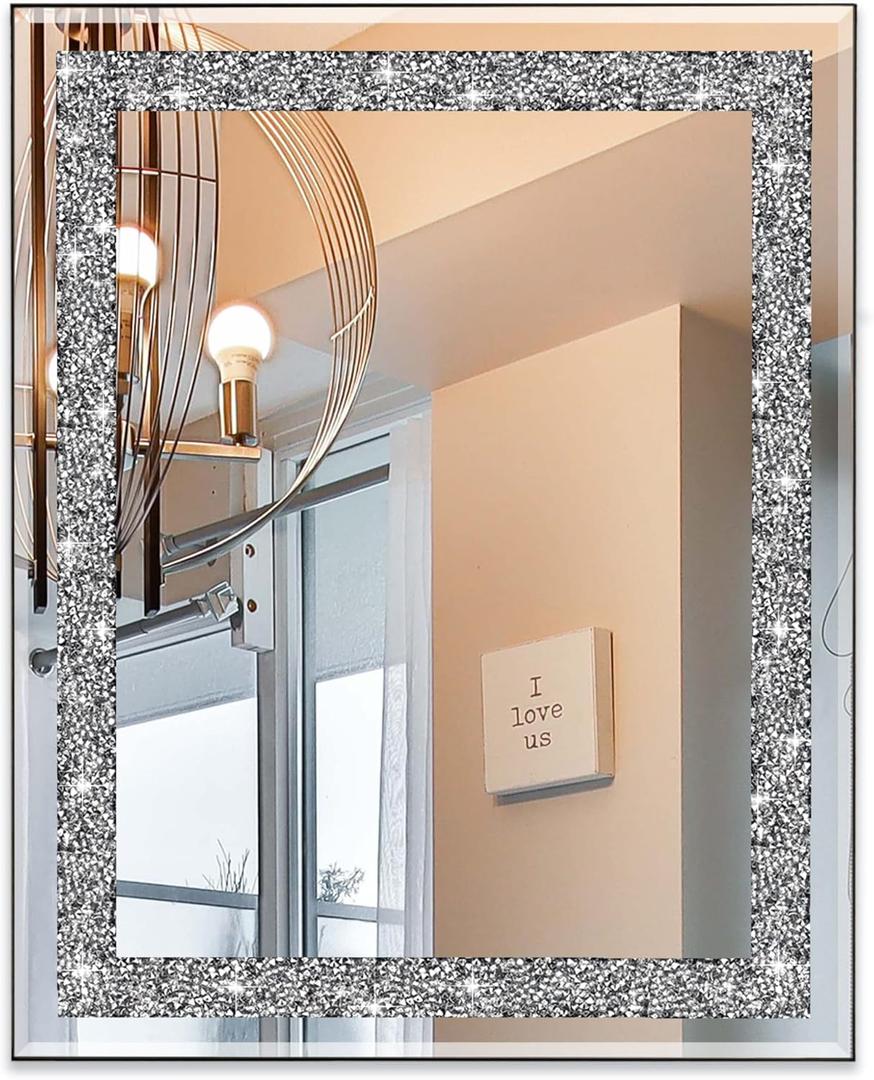Ruomeng Rectangular Wall Mirror Crystal Crush Diamond Mirror for Home Dcor Accent Mirror for Bathroom, Entryway and Bedroom, 16" x 20"