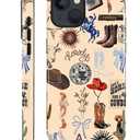 Compatible with iPhone 14 13 Case - Hybrid Heavy Duty 2 in 1 Full Body Rugged Shockproof Protection Glossy Case for iPhone 14 13 - Cowgirl Western Country Cowboy Howdy