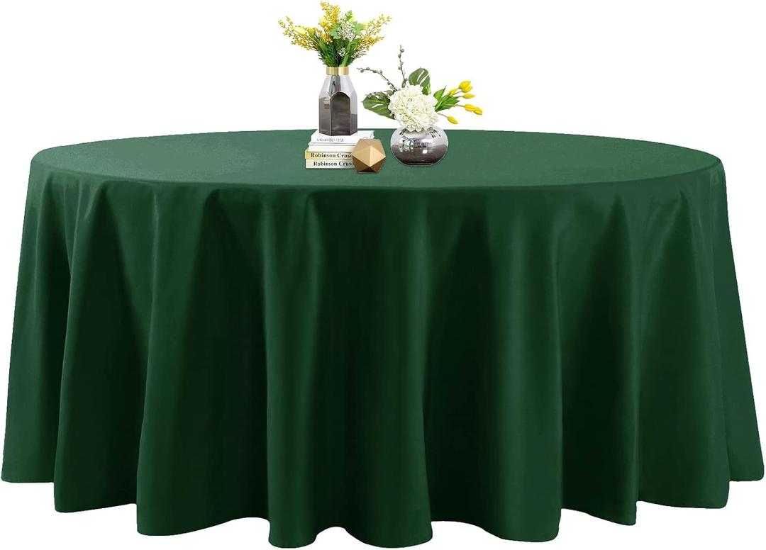 132 Inch Stain and Wrinkle Resistant Washable Polyester Table Cloth, Decorative Table Cloth for Dining Table, Buffet Parties and Wedding, Hunter