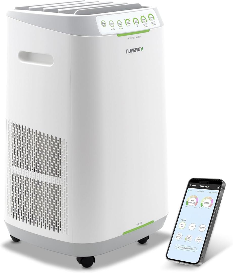 Nuwave Forever Smart Air Purifier for Home, Never Replace Air Filter System, Patented 7-Stage Filtration, Cleans Large Room up to 2,002 Sq Ft, Adjustable Flow Panel, Washable & Reusable Filters (White) 47266