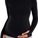 Sunzel Sunzfly Maternity Long Sleeve Shirts for Women, Pregnancy Clothes Tops with Crew Neck, Soft Athletic Yoga Casual Tee (Black, XL)