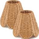 Glooglitter Small Clip-on Chandelier Rattan Lamps Set Shade Scalloped Lampshade 3"Top x 6"Bottom x 5-1/4"slant Height Empire Lamp Shade Chandelier or Accent Lamp(Paper Rope,Naturals,2 Pcs)