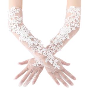 BABEYOND Lace Gloves for Women - Long Mesh Tulle Gloves Floral Wedding Opera Bridal Gloves Flapper Accessories for Brides (White)