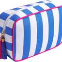Large Striped Zipper Makeup Bag, Aesthetic Tassel Travel Cosmetic Bag, Coquette Toiletry Bag, Cute Girls Handbags Purses, Preppy Accessories Storage Bag for Women Girls (08 Dark Blue)