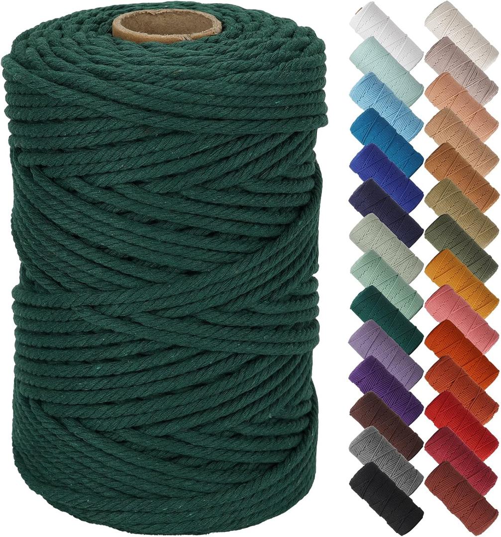 NOANTA Dark Green Macrame Cord 5mm x 109yards, Colored Macrame Rope Cotton Rope Macrame Yarn, Colorful Cotton Craft Cord for Wall Hanging, Plant Hangers, Crafts, Knitting