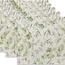 Eucalyptus Leaves Placemats Set of 6 Linen Heat Resistant,Elegant Flower Table Mats Washable Rustic Place Mats Decoration for Home Kitchen Dining Room Party 12x18 Inch