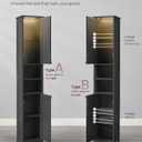 VASAGLE Tall Storage Cabinet with Lights, Slim Freestanding Cabinet with Adjustable Shelves, for Small Spaces, Bathroom, Living Room, Modern, 11.8 Inches Wide, Ink Black UBBK566BC01S, 11.8"D x 11.8"W x 66.9"H