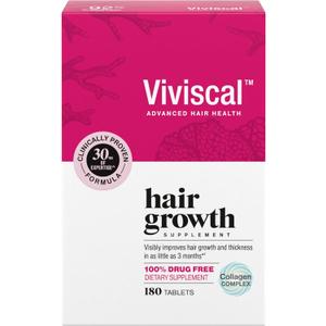Viviscal Hair Growth Supplements for Women, Thicker Fuller Hair Support for Thinning Hair and Hair Loss, with Biotin and Marine Collagen, Drug-Free, 180 Tablets, 90-Day Supply, BB Date 05/2028