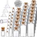 Geiserailie 45 Pcs Mini Glass Bottles with Cork Stoppers Spell Jar Mini Glass Vials Potion Bottles Clear Wishing Jars with 50 Eye Screws 3 Funnels for Party Favors DIY Art Crafts Decoration, 5 Sizes
