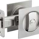 goldenwarm Brushed Nickel Square Pocket Door Lock, Pocket Door Hardware for 2-1/8'' Round Bore Hole, Pocket Door Handles Fit 1-1/4'' to 2'' Thickness Sliding Door 2-3/8'' Latch 1 Pack