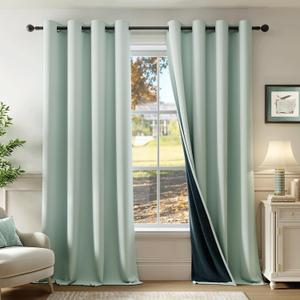 Beauoop 100% Blackout Curtains 54 Inch Long 2 Panels for Bedroom Living Room Seafoam Green Solid Room Darkening Thermal Insulated Soundproof Energy Saving Grommet Top Window Treatment Drapes,52x54