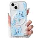 NITITOP Compatible with iPhone 13/14 Case Clear Magnetic Compatible with MagSafe Cute Lily Flowers Floral for Women Girls Hard PC Back Shockproof Protective Phone Cover - Blue