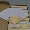 50pcs White Paper Hand Fan Bamboo Folding Fan Handheld Wedding Fans Folded Fan for Bridal Dancing Party Favors Church Home Office Decoration Gift DIY Supplies Stage Props