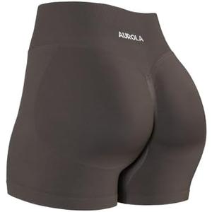 AUROLA Influence Workout Shorts for Women,2.5 3.5 4.5 5.5 6.5 No Roll Up Squat Proof Scrunch Seamless Compression Gym Short,Brown, M
