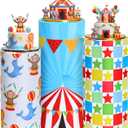 Mindsoft Set of 3 Carnival Circus Spandex Cylinder Stand Covers for Party, Flexible Cylinder Pedestal Covers, Dessert Tables Display for Birthday Party Wedding Backdrop Decor(Multicolor, Carnival)