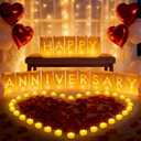 Happy Anniversary Decoration, Light Up Letters Luminaries Signs with Flameless Candles and Fake Rose Petals, Anniversary Romantic Party Decor