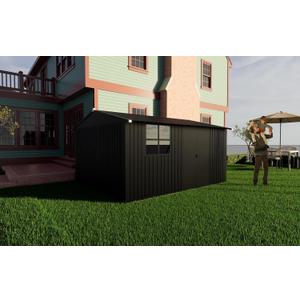 KEIKI 10' x 12' Outdoor Storage Shed Black Apex Roof Garden Shed with Sliding Door & Acrylic Window, Garden Tool Shed with Punched Vents for Bike,Toy, Garbage Can, Grey 