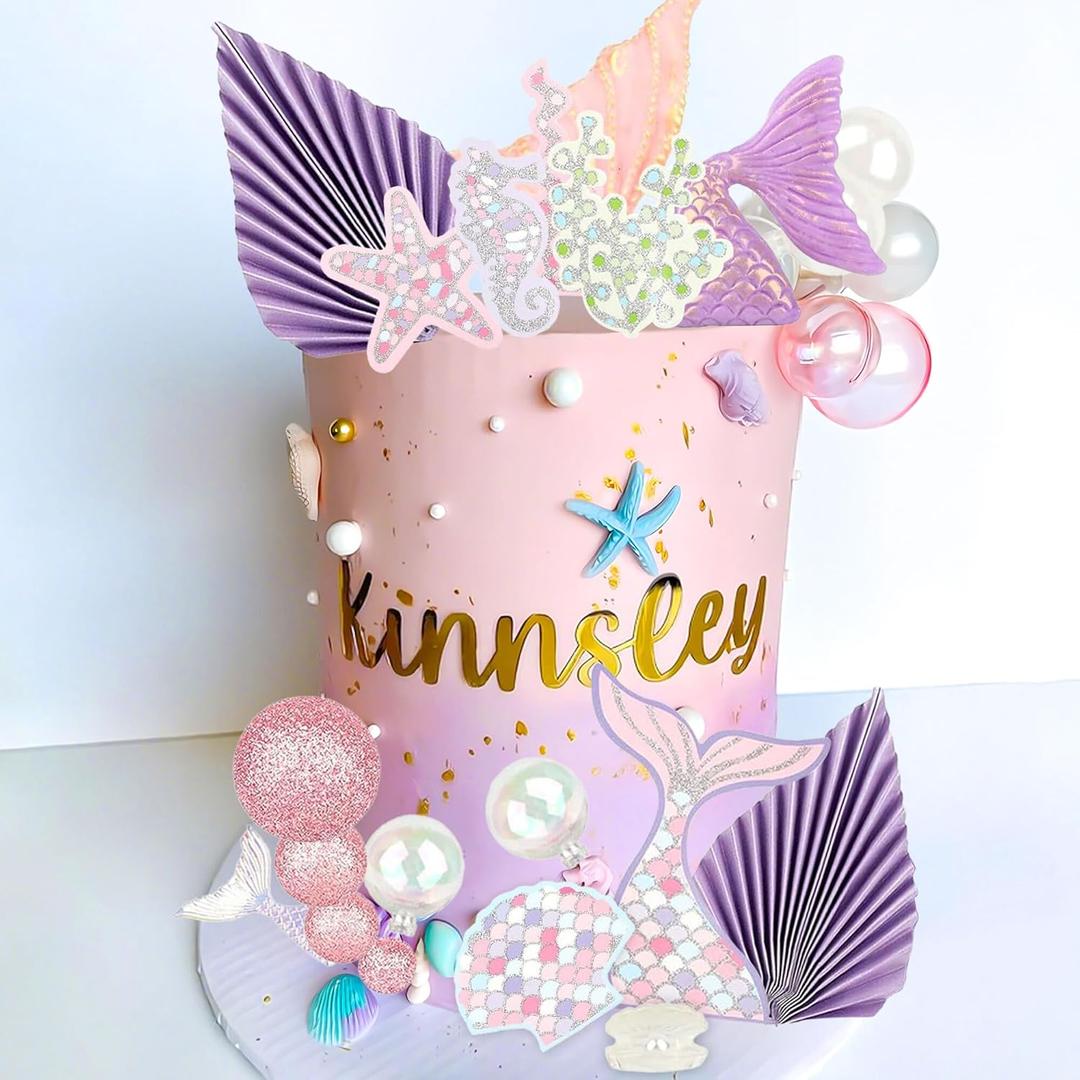 Mermaid Cake Topper Under the Sea Cake Decoration Seashell Cake Topper Under the sea Cake Decor Mermaid Party Supplies (Purple 1)