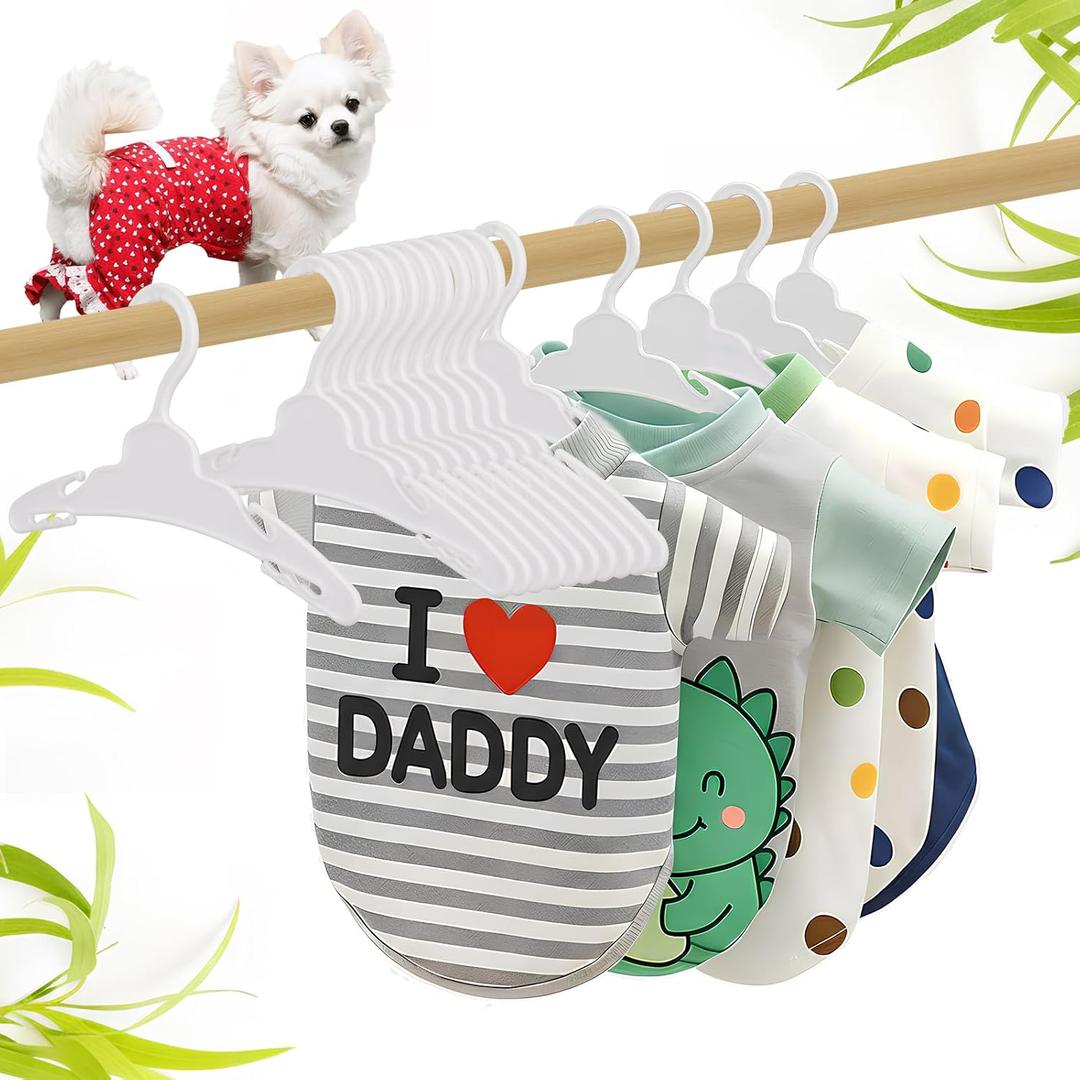 48 Pcs Dog Clothes Hangers 7 Inch Wide Non-Slip Plastic Pet Clothes Hangers Pet Clothing Holder Coat Hanger for Small Dog Cat Puppy Chihuahuas(White)