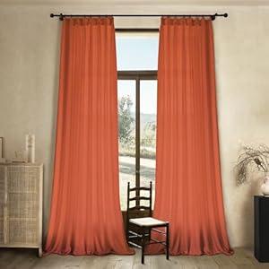 PANGSINNE Terracotta Flax Linen Curtains 96 Inches Long for Living Room Dining 2 Panels Burlap Textured Pinch Pleated Drapes Fall Farmhouse Neutral Light Filter Semi Sheer 8 Ft Curtain for Bedroom
