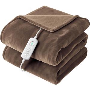 2025 Flannel Heated Blanket, 50"x60" Soft Electric Blanket with 8 Heating Levels & 10H Timing Auto Shutdown, Overheating Protection, Machine Washable, Brown