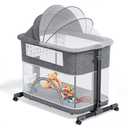 Ixdregan 3 in 1 Baby Bassinet - Baby Bedside Bassinet with Wheels and Mosquito Net, Included Storage Bag & Adjustable Height, Upgrade Thickened Cushion Baby Bedside Crib for Newborn Infant (Grey)